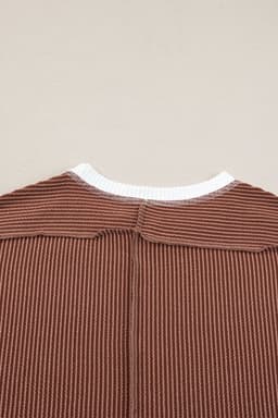 image-Bright Pink Textured Contrast Trim Round Neck T Shirt