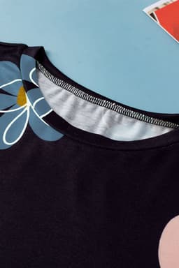 image-Beige Summer Flower Print Casual Round Neck T Shirt
