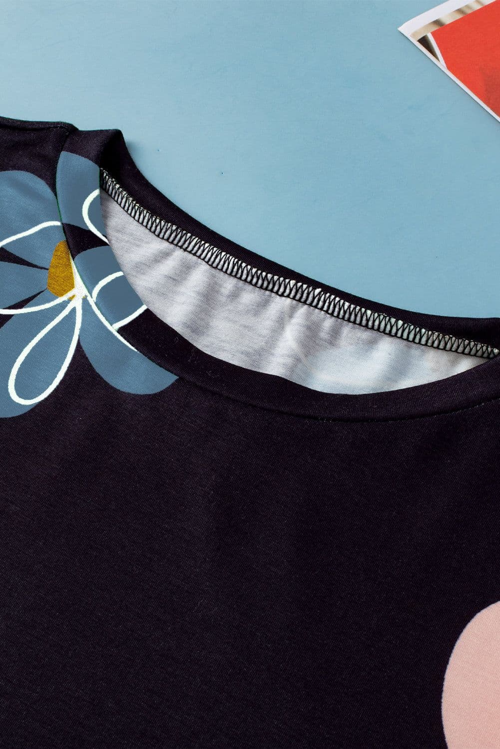 image-Beige Summer Flower Print Casual Round Neck T Shirt