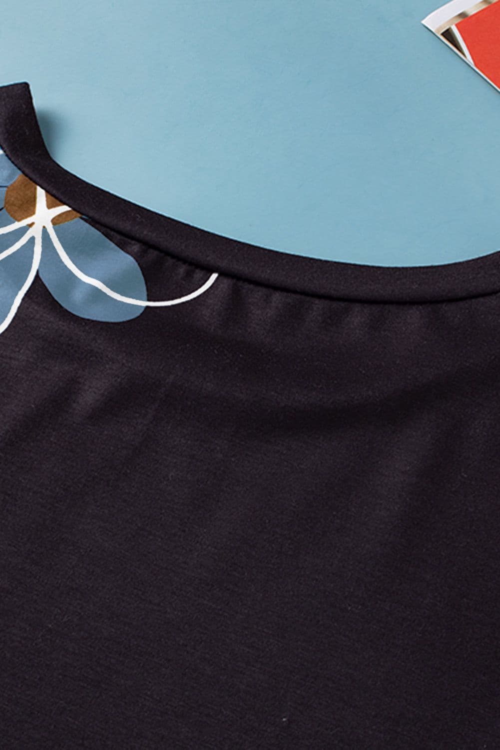 image-Beige Summer Flower Print Casual Round Neck T Shirt