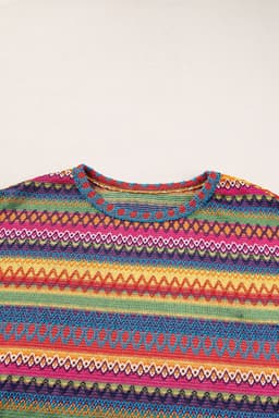 image-Rose Red Multicolor Jacquard Geo Long Sleeve T Shirt