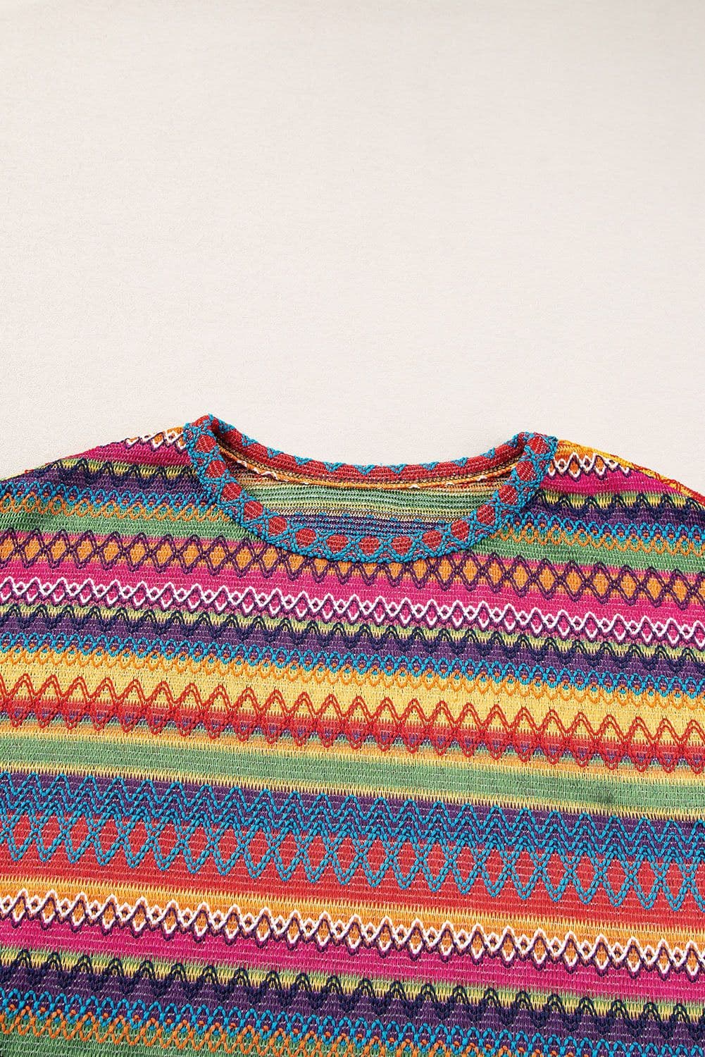 image-Rose Red Multicolor Jacquard Geo Long Sleeve T Shirt