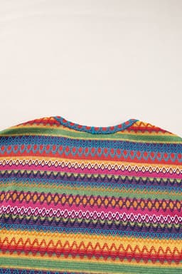 image-Rose Red Multicolor Jacquard Geo Long Sleeve T Shirt