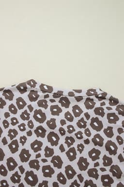 image-Brown Leopard Color Block Crewneck Long Sleeve Top