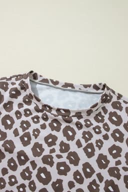 image-Brown Leopard Color Block Crewneck Long Sleeve Top