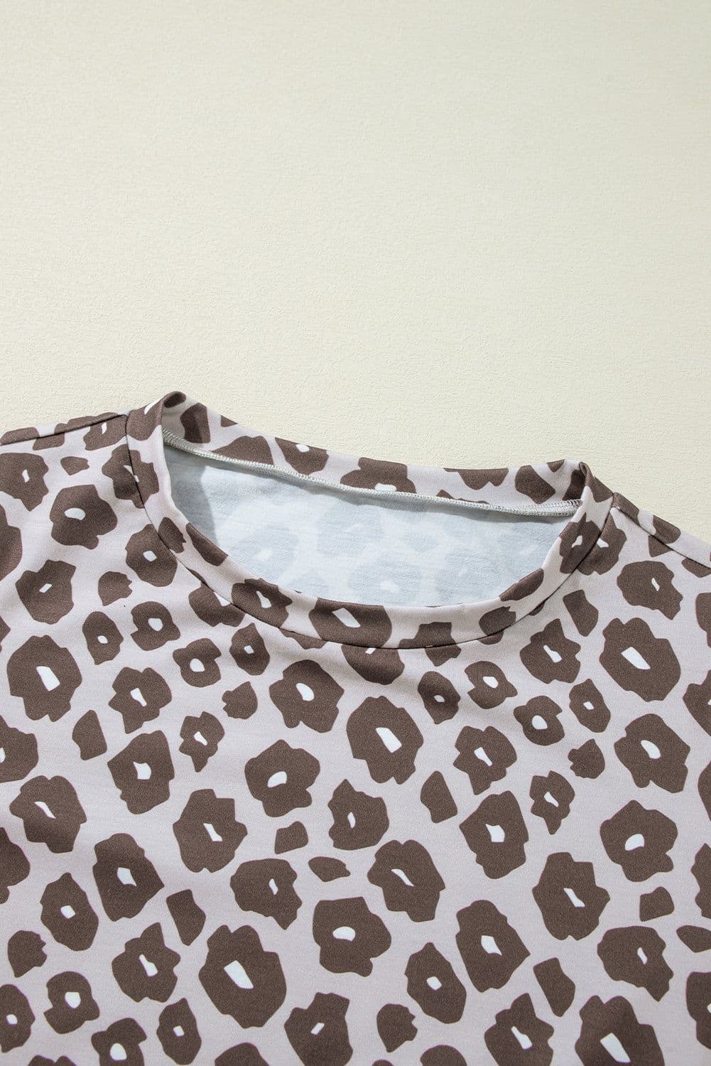 image-Brown Leopard Color Block Crewneck Long Sleeve Top