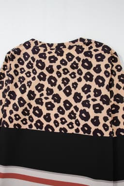 image-Brown Leopard Color Block Crewneck Long Sleeve Top