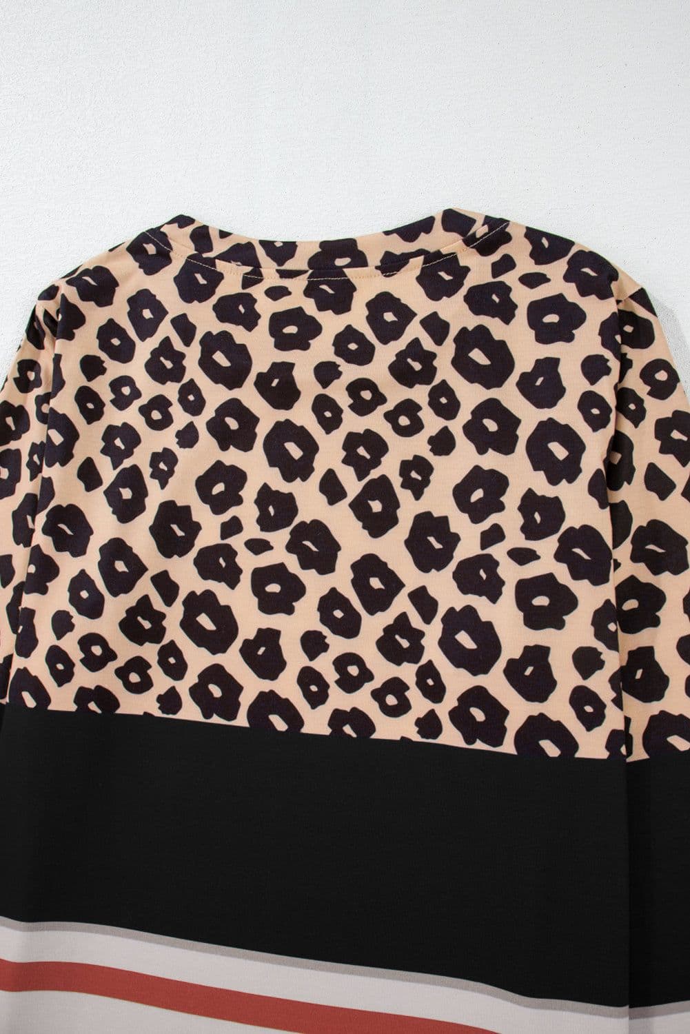 image-Brown Leopard Color Block Crewneck Long Sleeve Top