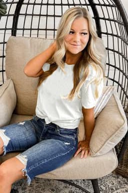 image-White Solid Color Crew Neck Tee