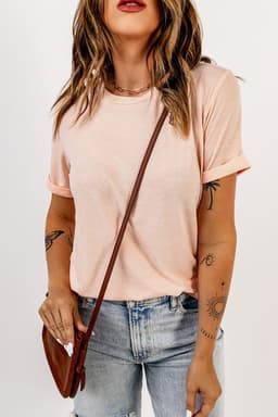 image-White Solid Color Crew Neck Tee