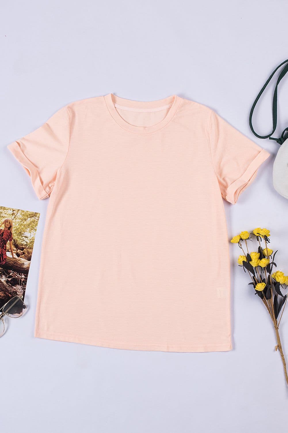 image-White Solid Color Crew Neck Tee