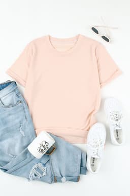 image-White Solid Color Crew Neck Tee