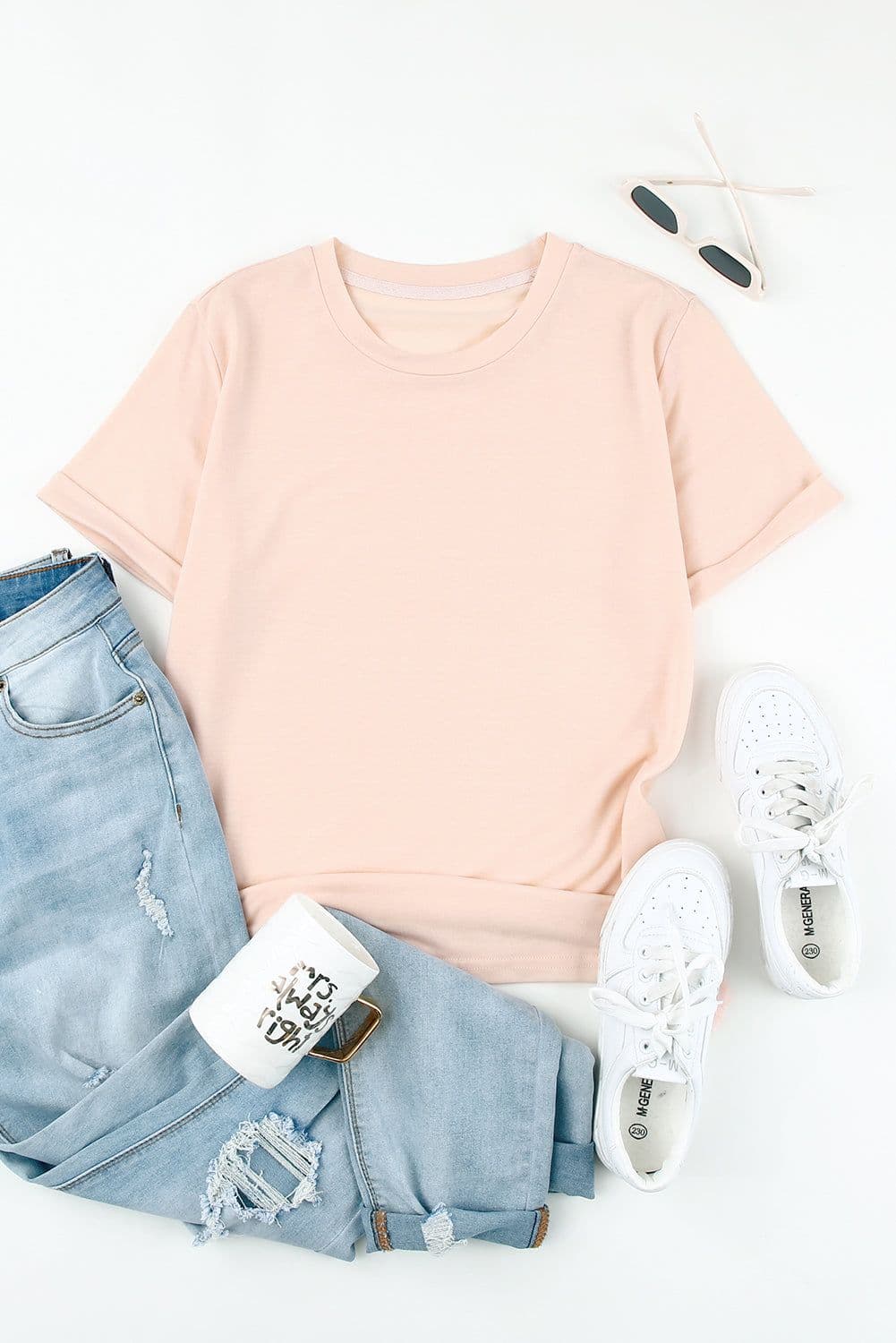 image-White Solid Color Crew Neck Tee