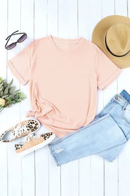 image-White Solid Color Crew Neck Tee