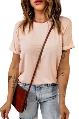 image-White Solid Color Crew Neck Tee