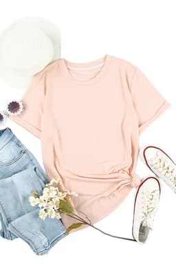 image-White Solid Color Crew Neck Tee