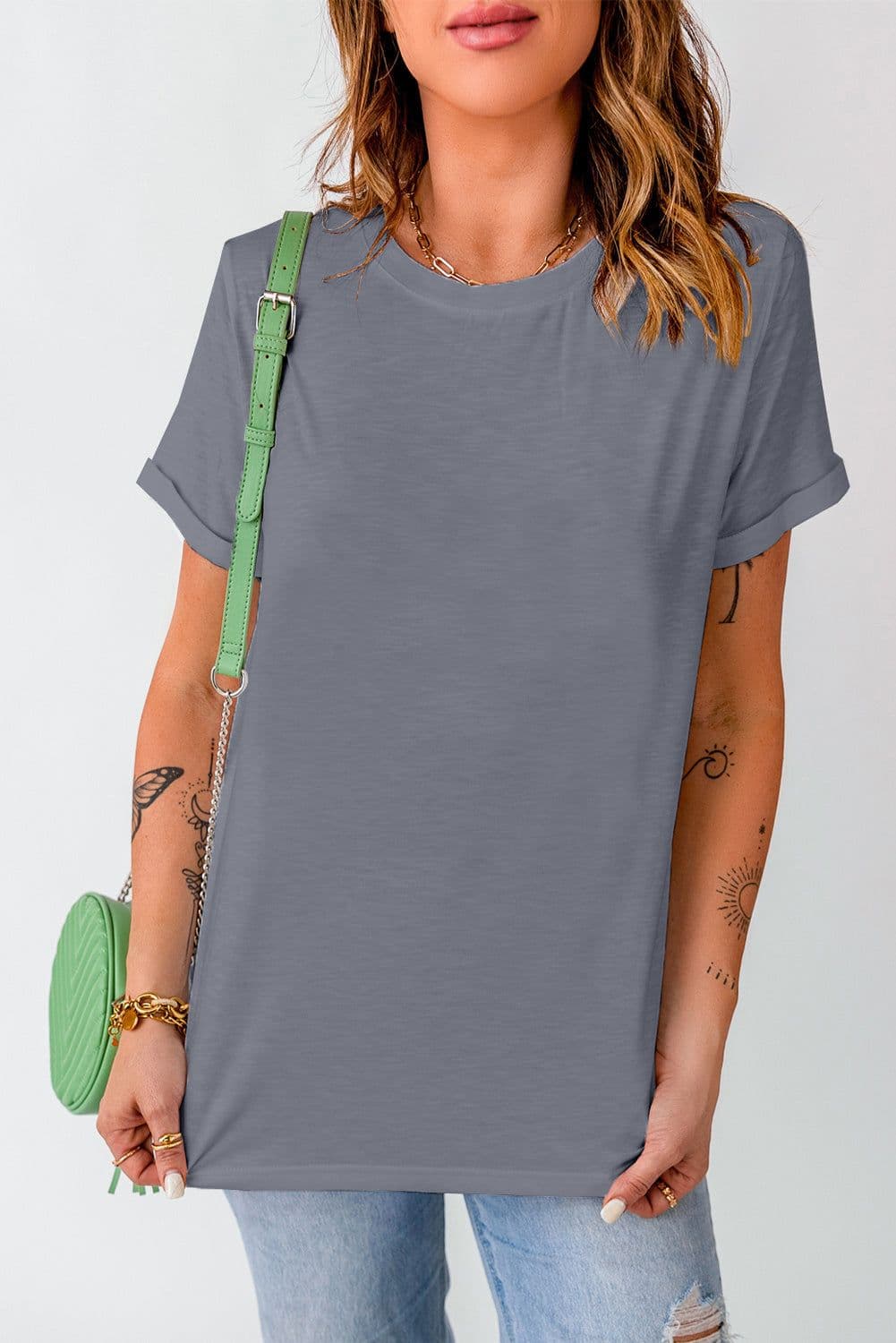 image-White Solid Color Crew Neck Tee