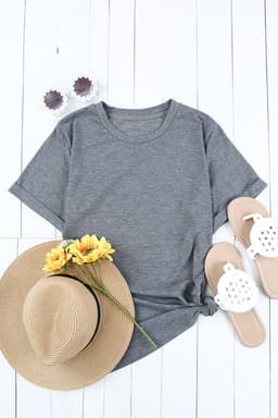 image-White Solid Color Crew Neck Tee
