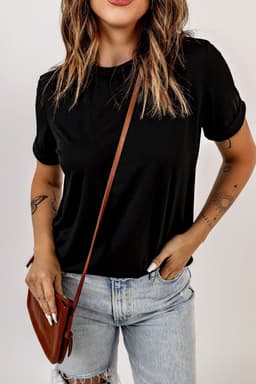 image-White Solid Color Crew Neck Tee