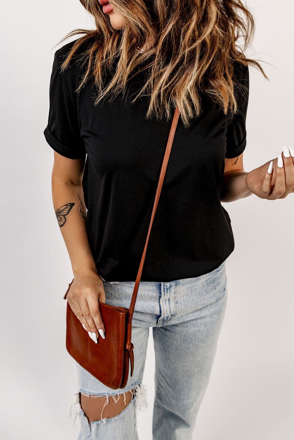 image-White Solid Color Crew Neck Tee