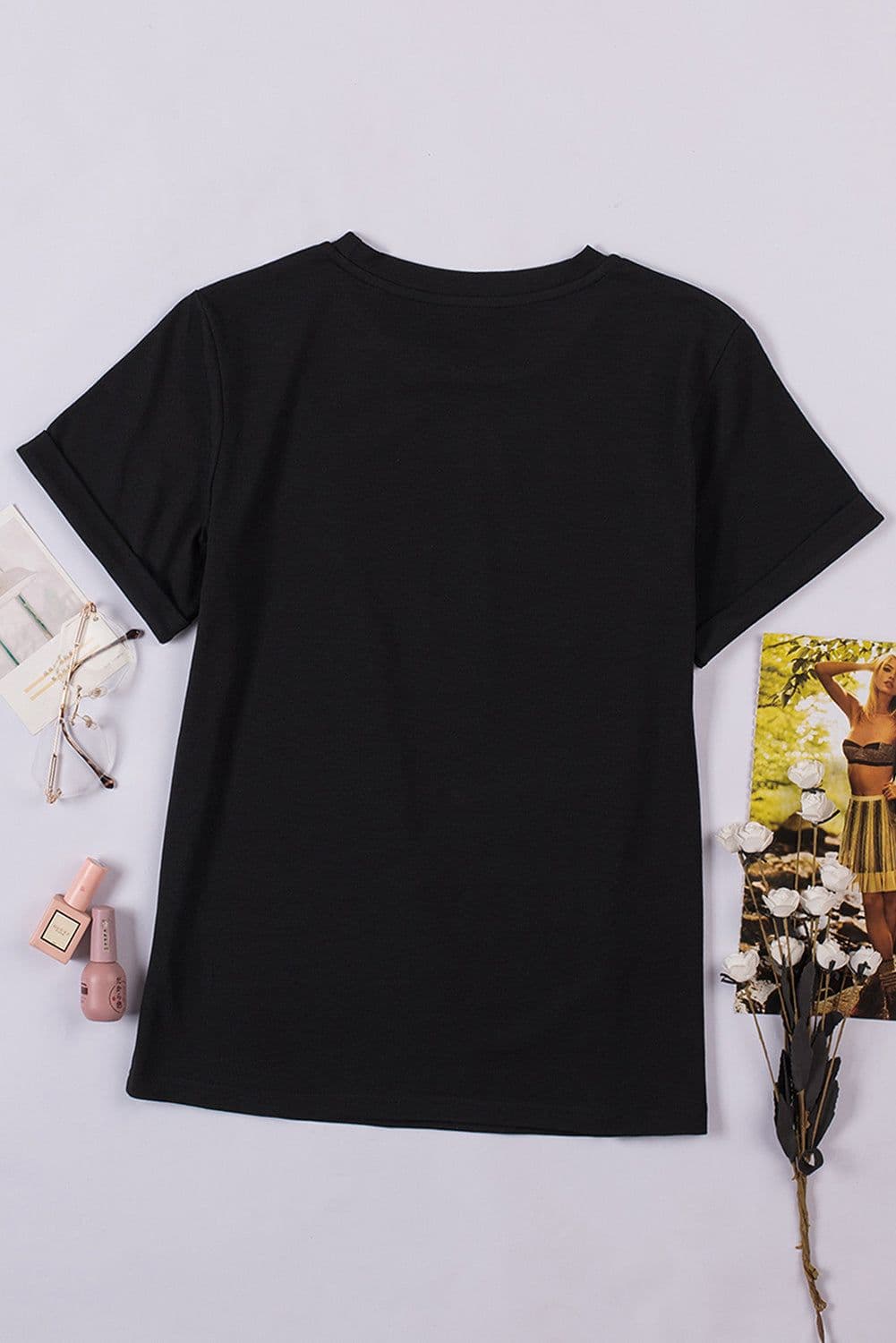 image-White Solid Color Crew Neck Tee