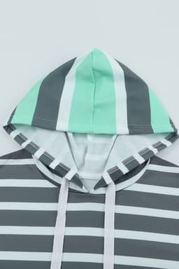 image-Green Striped Drawstring Long Sleeve Hoodie