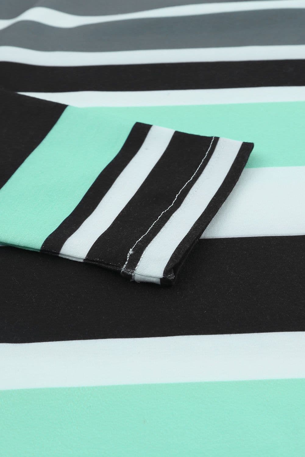 image-Green Striped Drawstring Long Sleeve Hoodie