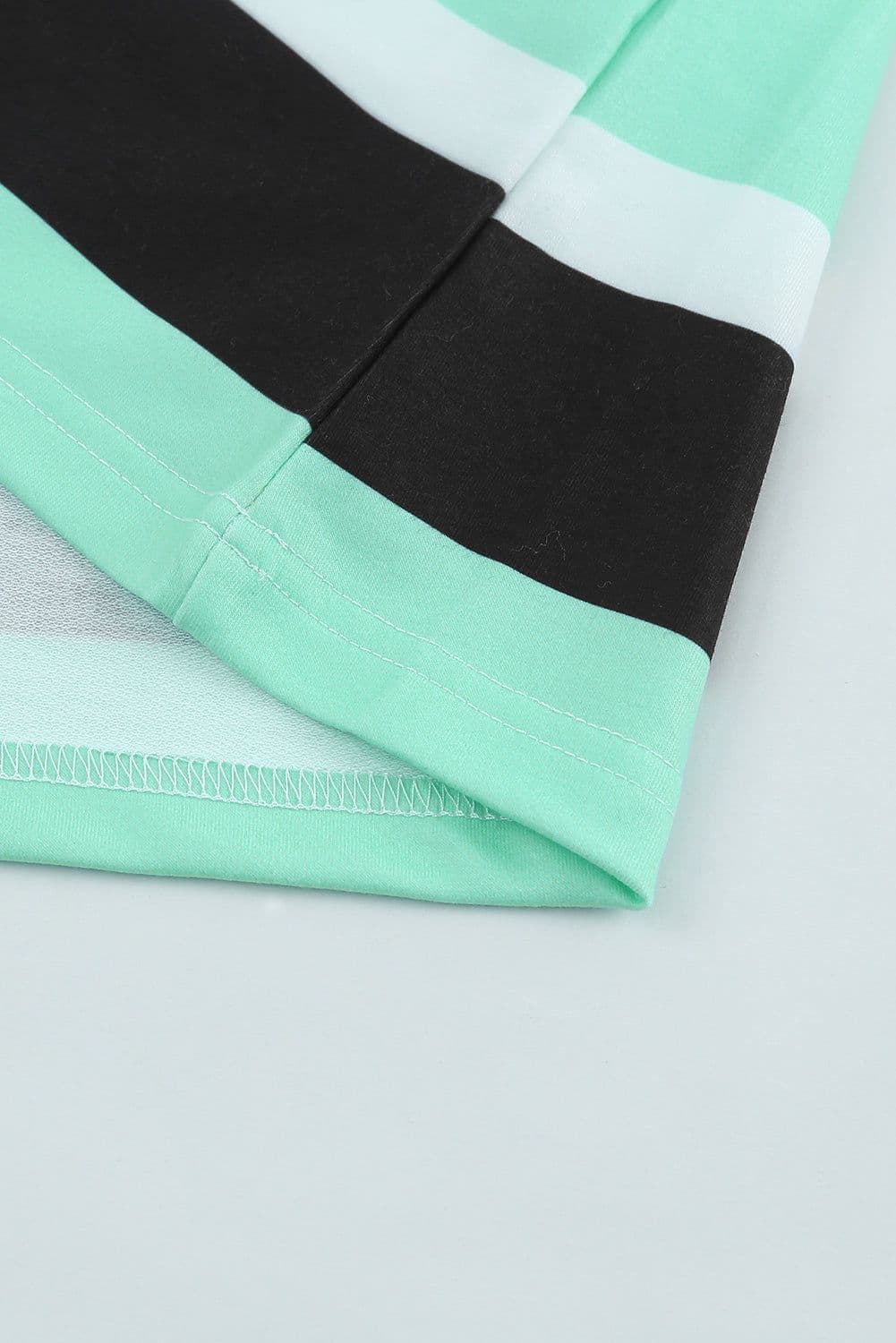 image-Green Striped Drawstring Long Sleeve Hoodie