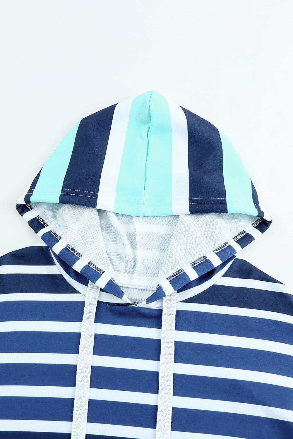 image-Green Striped Drawstring Long Sleeve Hoodie