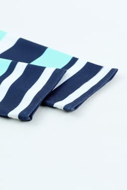 image-Green Striped Drawstring Long Sleeve Hoodie