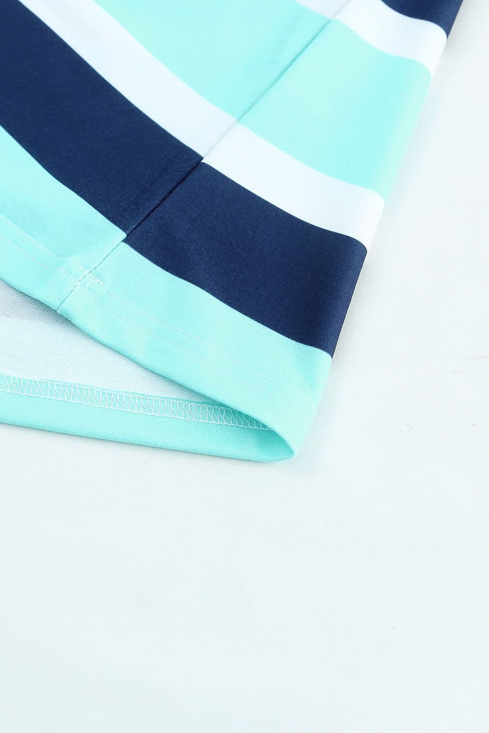 image-Green Striped Drawstring Long Sleeve Hoodie