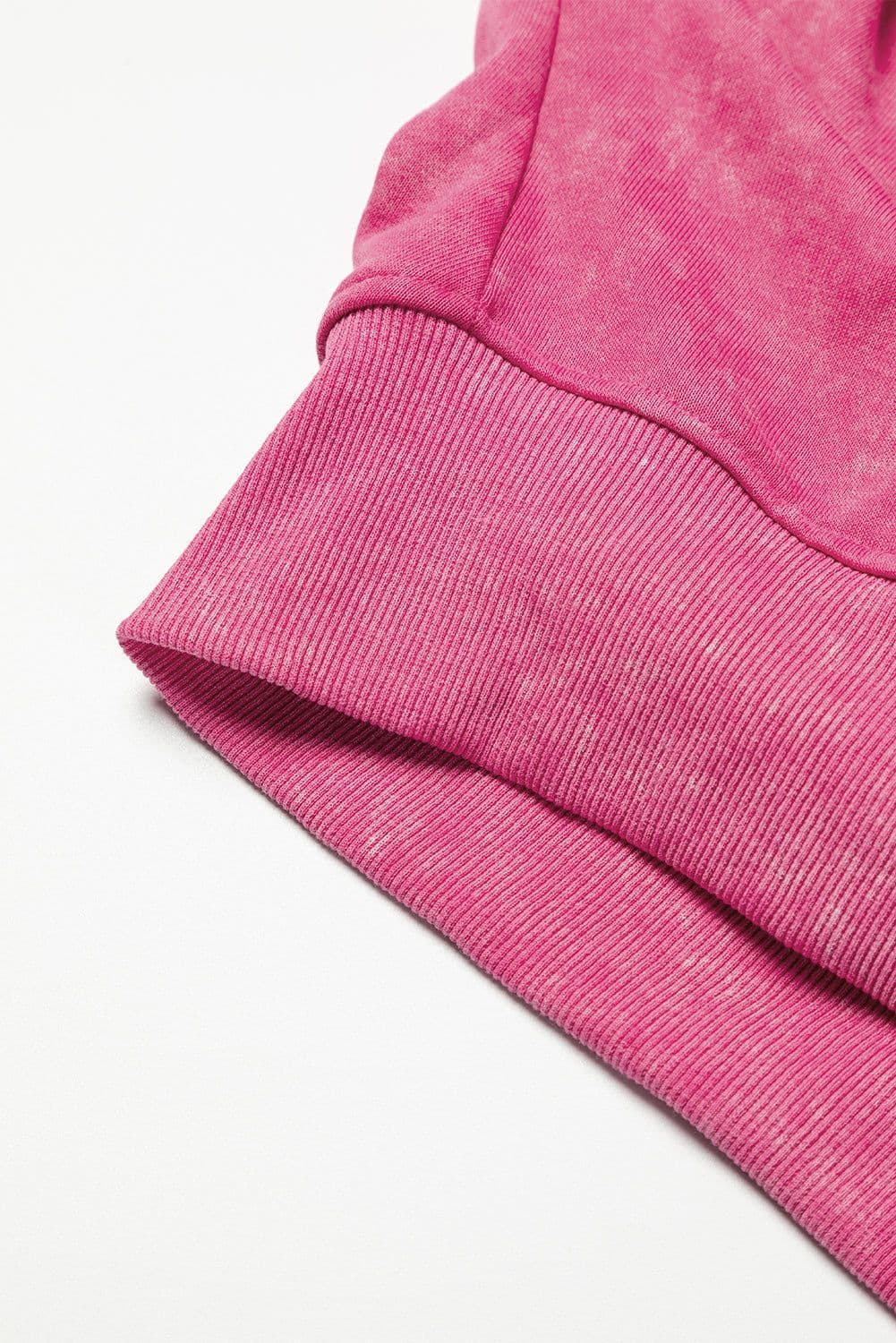 image-Rose Acid Wash V-shape Open Back Sweatshirt