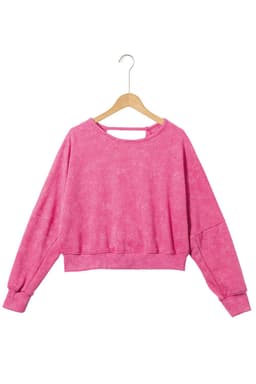 image-Rose Acid Wash V-shape Open Back Sweatshirt