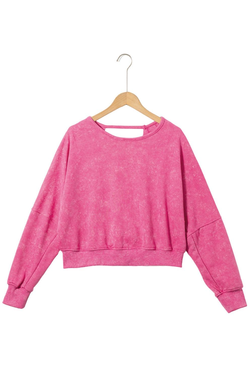 image-Rose Acid Wash V-shape Open Back Sweatshirt