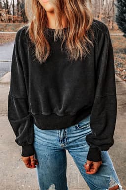 image-Rose Acid Wash V-shape Open Back Sweatshirt