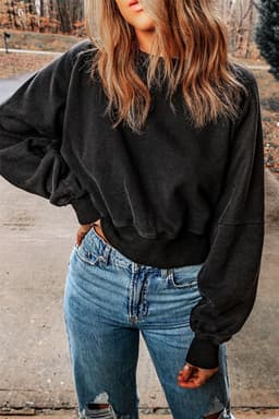 image-Rose Acid Wash V-shape Open Back Sweatshirt