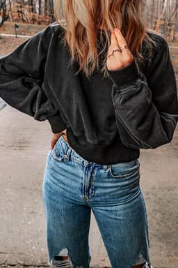 image-Rose Acid Wash V-shape Open Back Sweatshirt