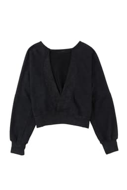 image-Rose Acid Wash V-shape Open Back Sweatshirt