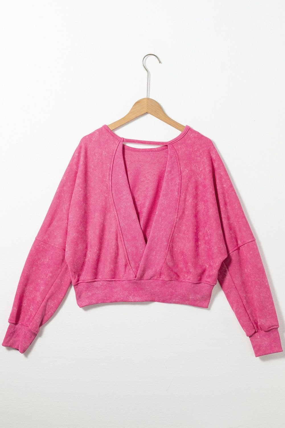 image-Rose Acid Wash V-shape Open Back Sweatshirt