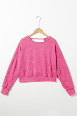 image-Rose Acid Wash V-shape Open Back Sweatshirt