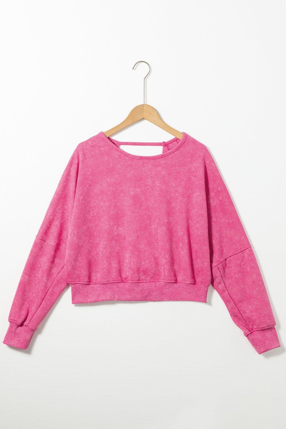 image-Rose Acid Wash V-shape Open Back Sweatshirt