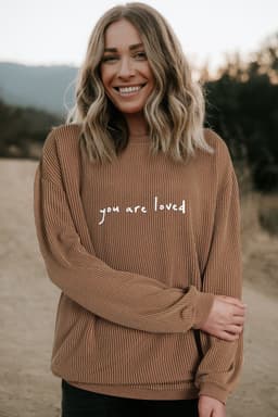 image-Khaki You Are Loved Print Corduroy Sweatshirt