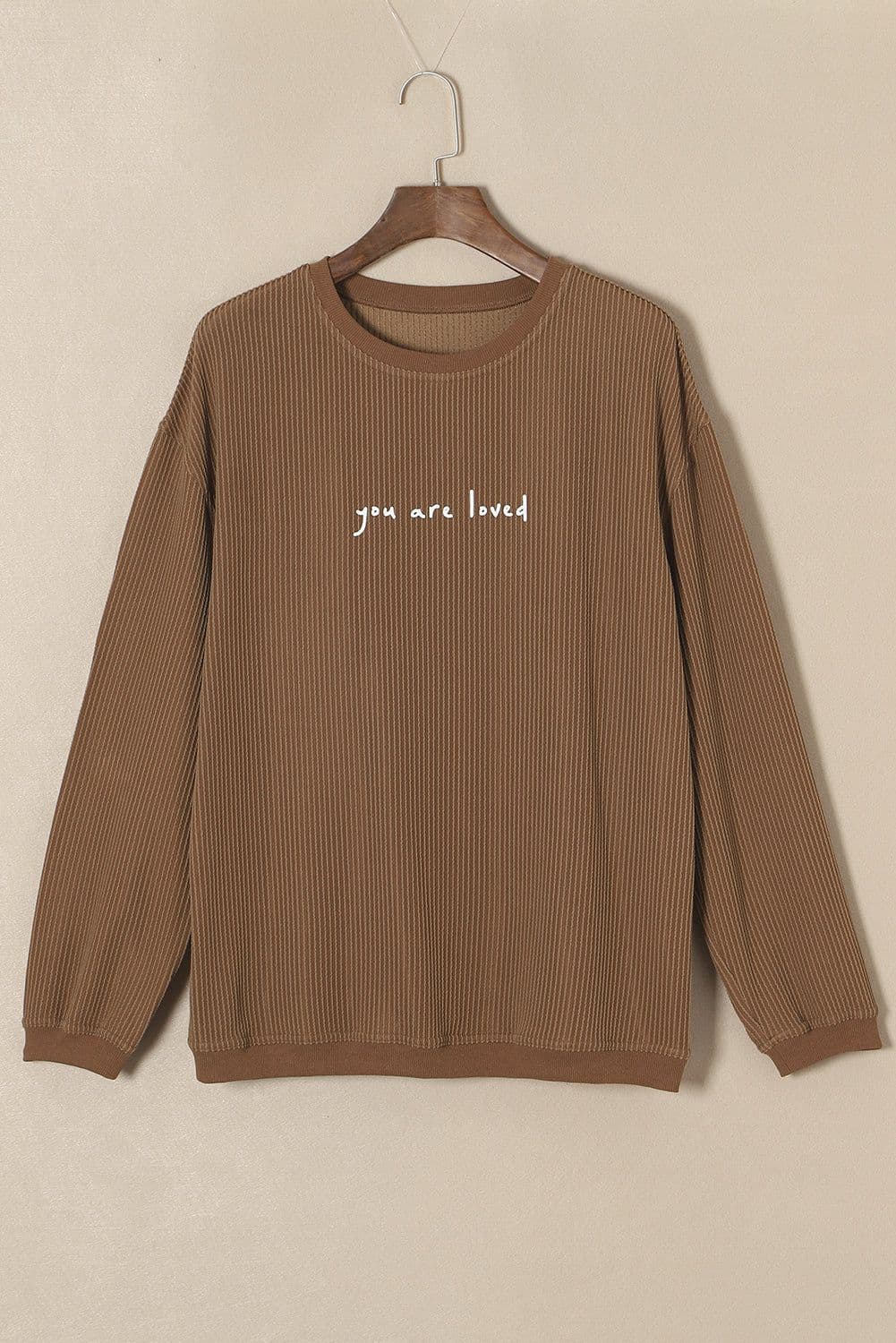 image-Khaki You Are Loved Print Corduroy Sweatshirt
