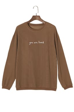 image-Khaki You Are Loved Print Corduroy Sweatshirt