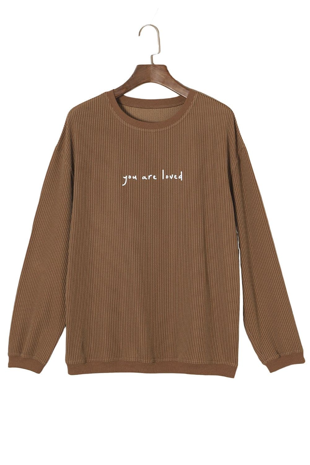 image-Khaki You Are Loved Print Corduroy Sweatshirt