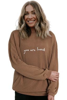 image-Khaki You Are Loved Print Corduroy Sweatshirt