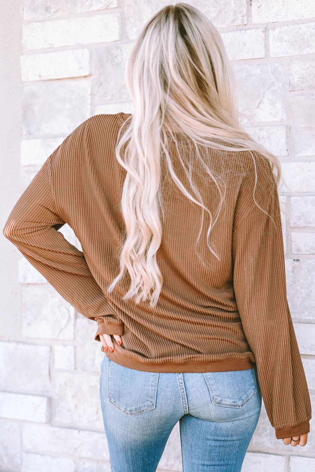 image-Khaki You Are Loved Print Corduroy Sweatshirt