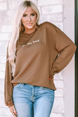 image-Khaki You Are Loved Print Corduroy Sweatshirt