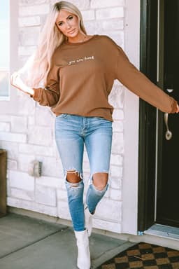 image-Khaki You Are Loved Print Corduroy Sweatshirt