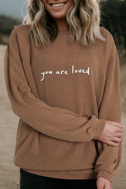 image-Khaki You Are Loved Print Corduroy Sweatshirt